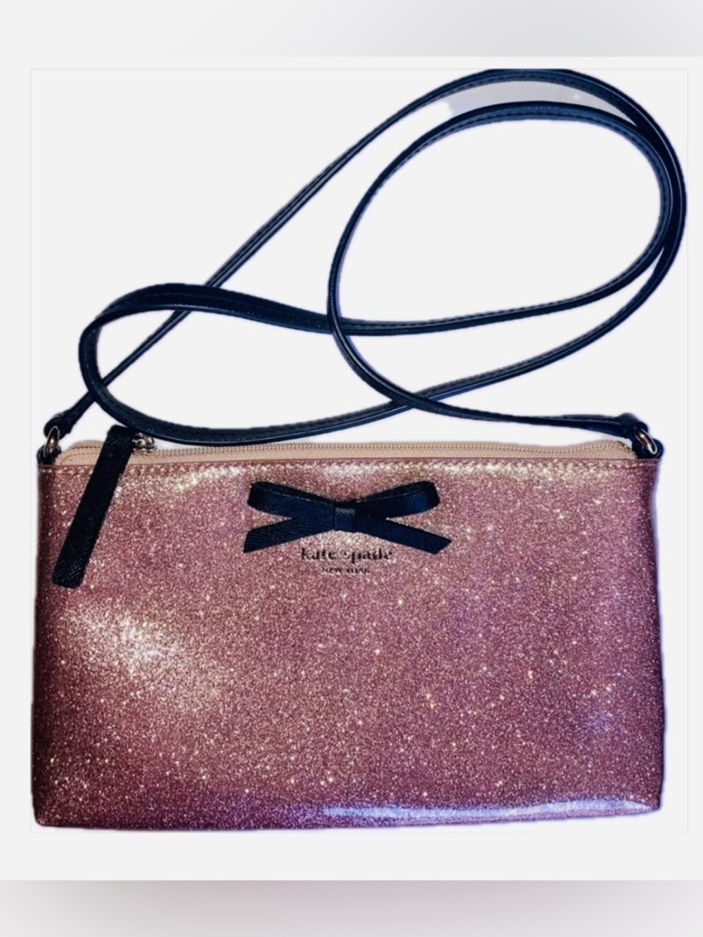 Kate Spade Amy Mavis Street Rose Gold/Pink Glitter Crossbody Like New!